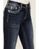 Image #4 - Miss Me Women's Dark Wash Mid Rise Barbed Wire Stitch Pocket Bootcut Stretch Denim Jeans, Dark Wash, hi-res