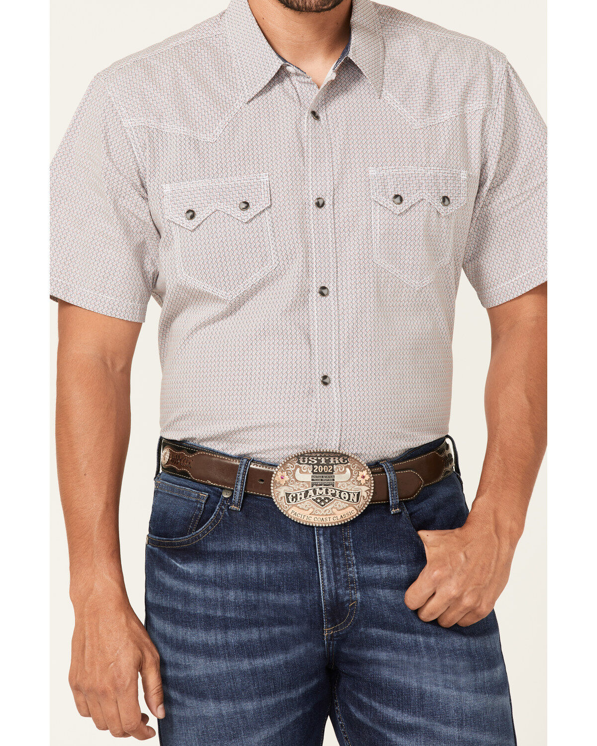 Image #3 - Moonshine Spirit&reg; Men's Static Geo Print Short Sleeve Snap Western Shirt, White, hi-res
