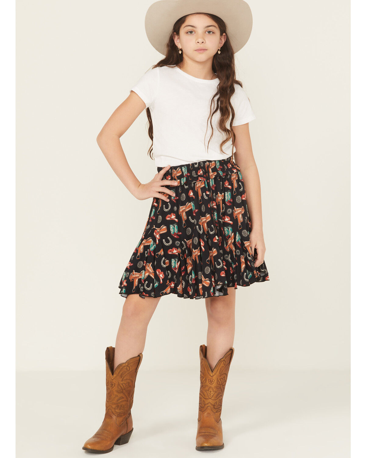 Panhandle Girls' Western Printed Skirt, Black, hi-res