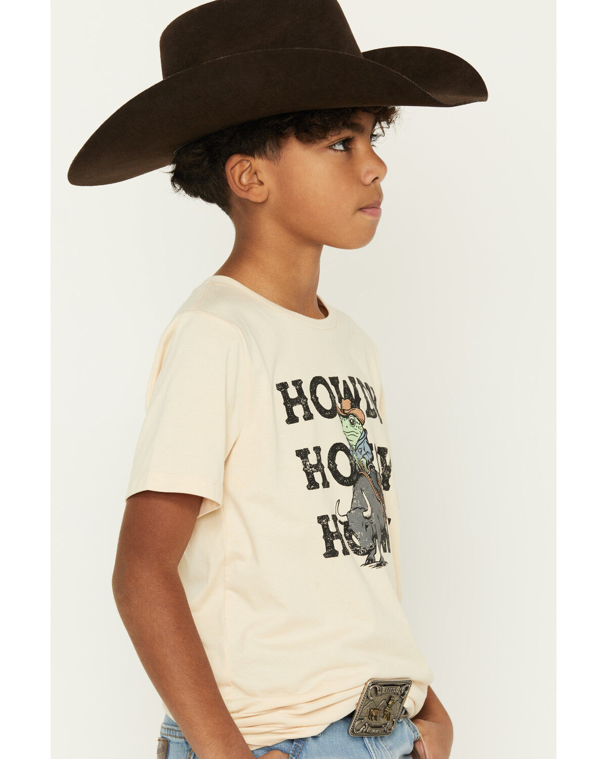 Image #2 - Sable Sky Boys' Howdy Frog Short Sleeve Graphic T-Shirt, Sand, hi-res