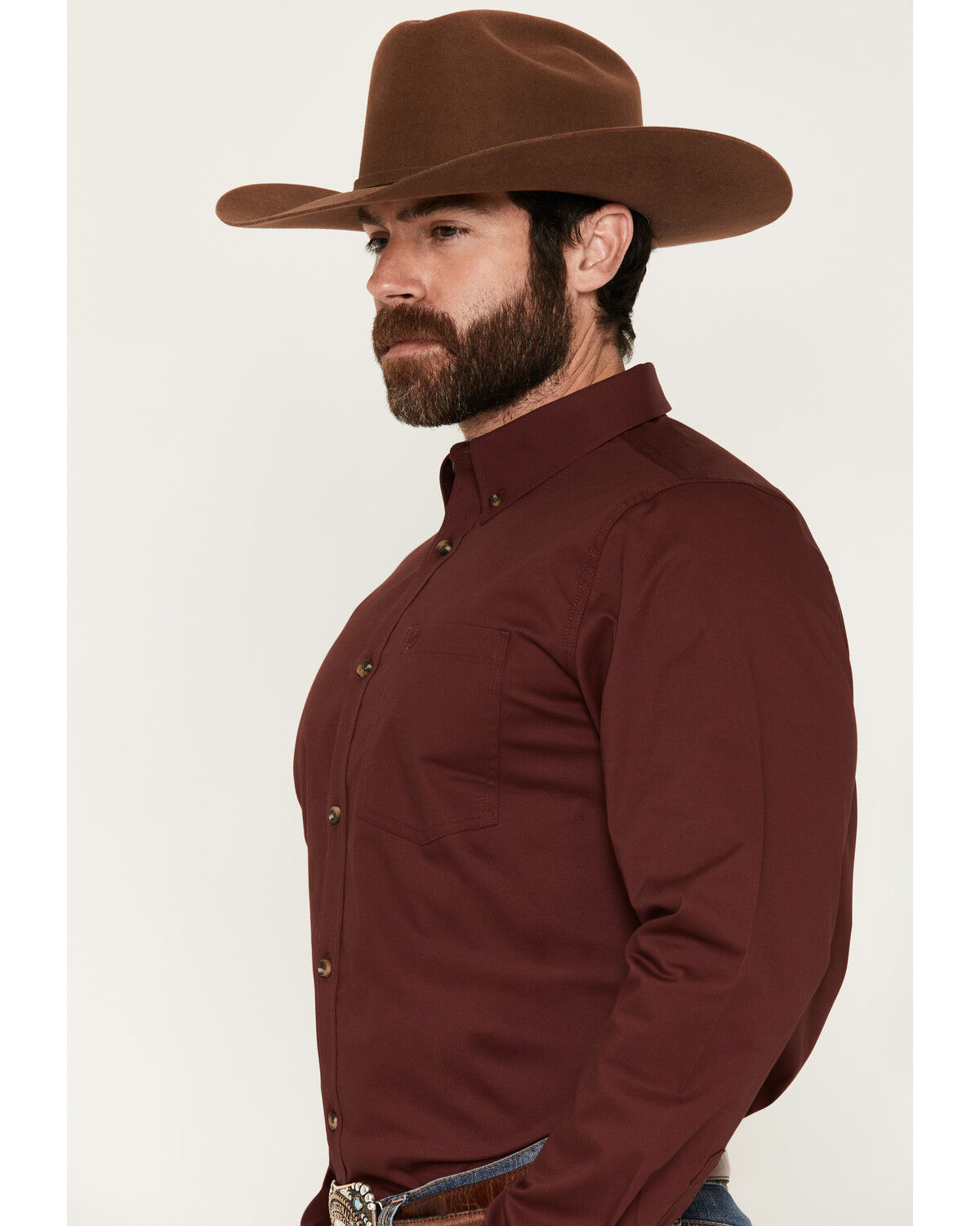 Image #2 - Cody James Men's Basic Solid Long Sleeve Button-Down Stretch Western Shirt, Wine, hi-res
