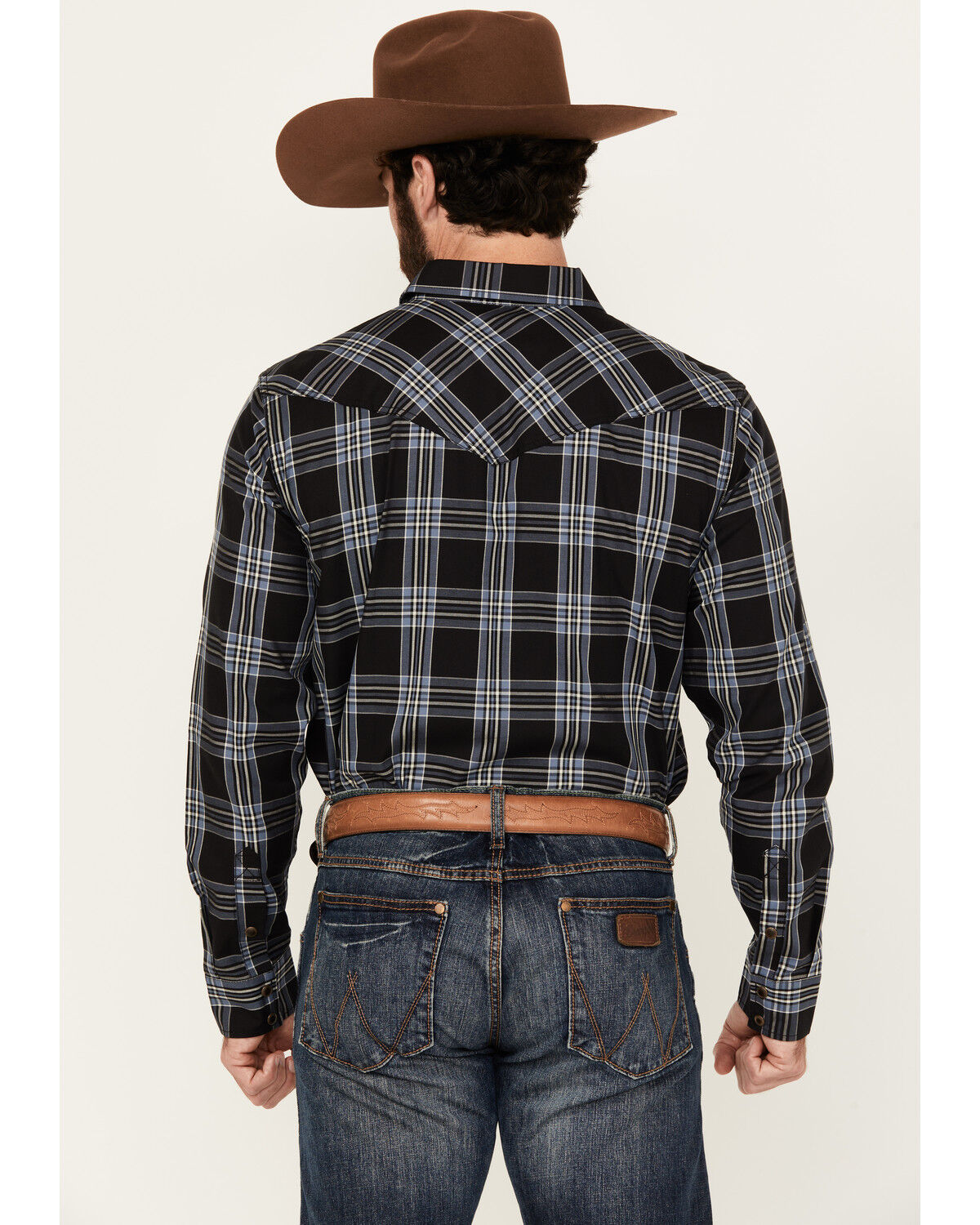 Image #4 - Cody James Men's Irving Plaid Print Long Sleeve Snap Western Shirt, Navy, hi-res