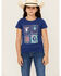 Image #1 - Wrangler Girls' Western Tiles Short Sleeve Graphic Tee , Navy, hi-res