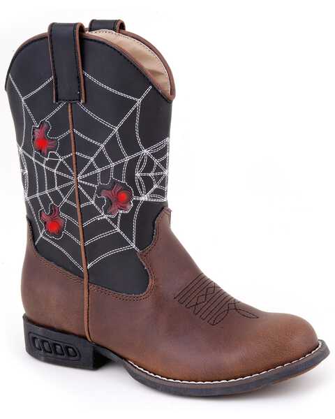 Image #1 - Roper Kid's Light Up Spider Web Western Boots, Brown, hi-res