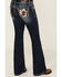 Image #2 - Grace in LA Girls' Dark Wash Horseshoe Flower Pocket Bootcut Stretch Denim Jeans , Dark Wash, hi-res