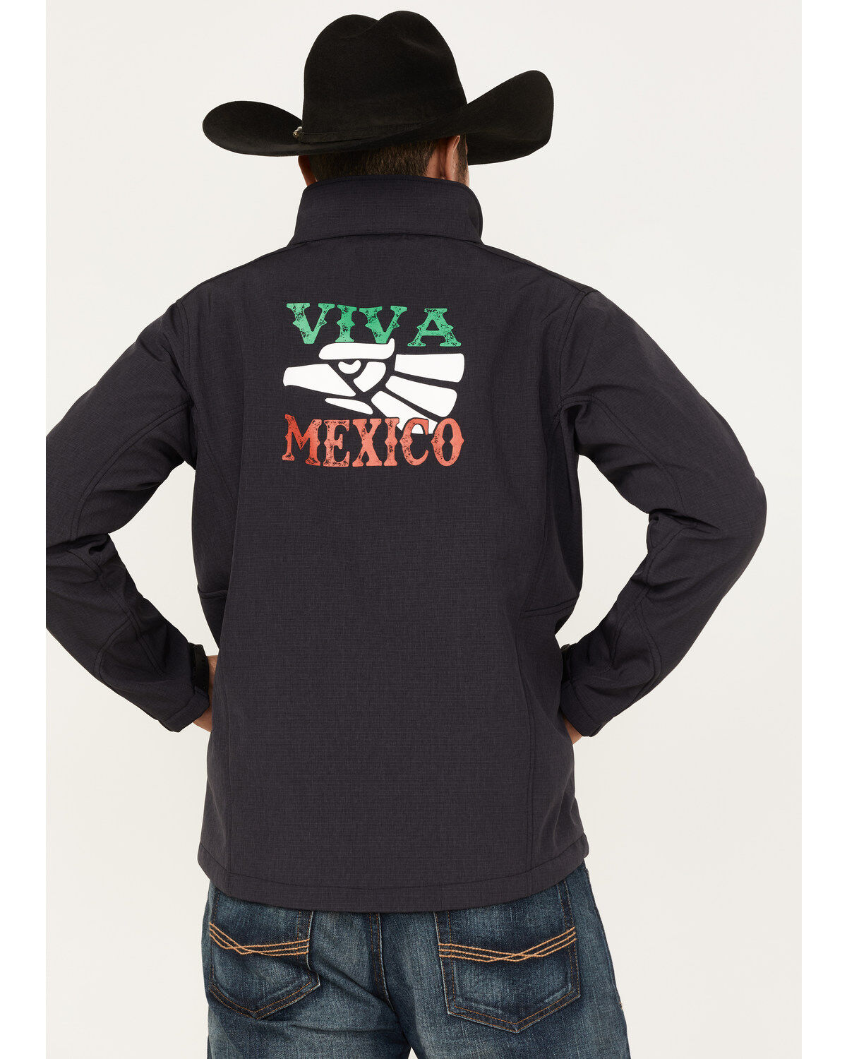 Image #1 - Cowboy Hardware Men's Viva Mexico Embroidered Zip-Front Softshell Jacket, Grey, hi-res