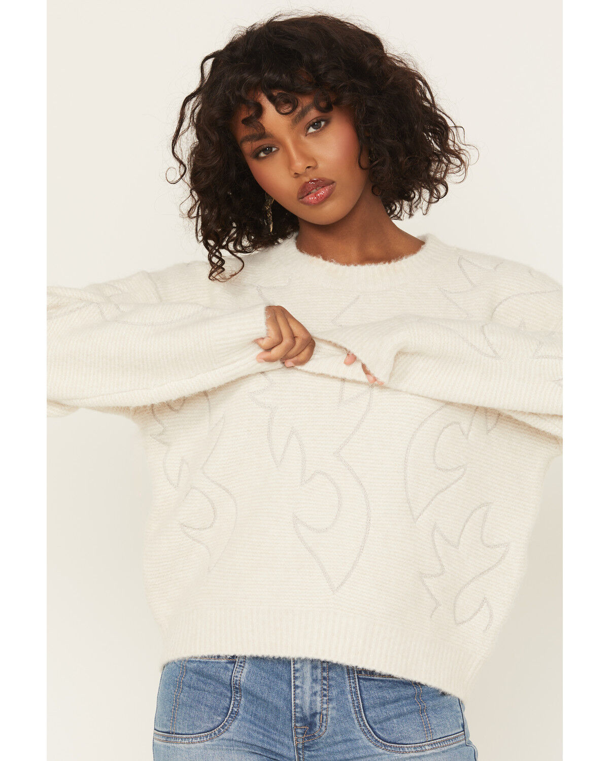 Image #1 - Blue B Women's Boot Stitch Sweater, Cream, hi-res