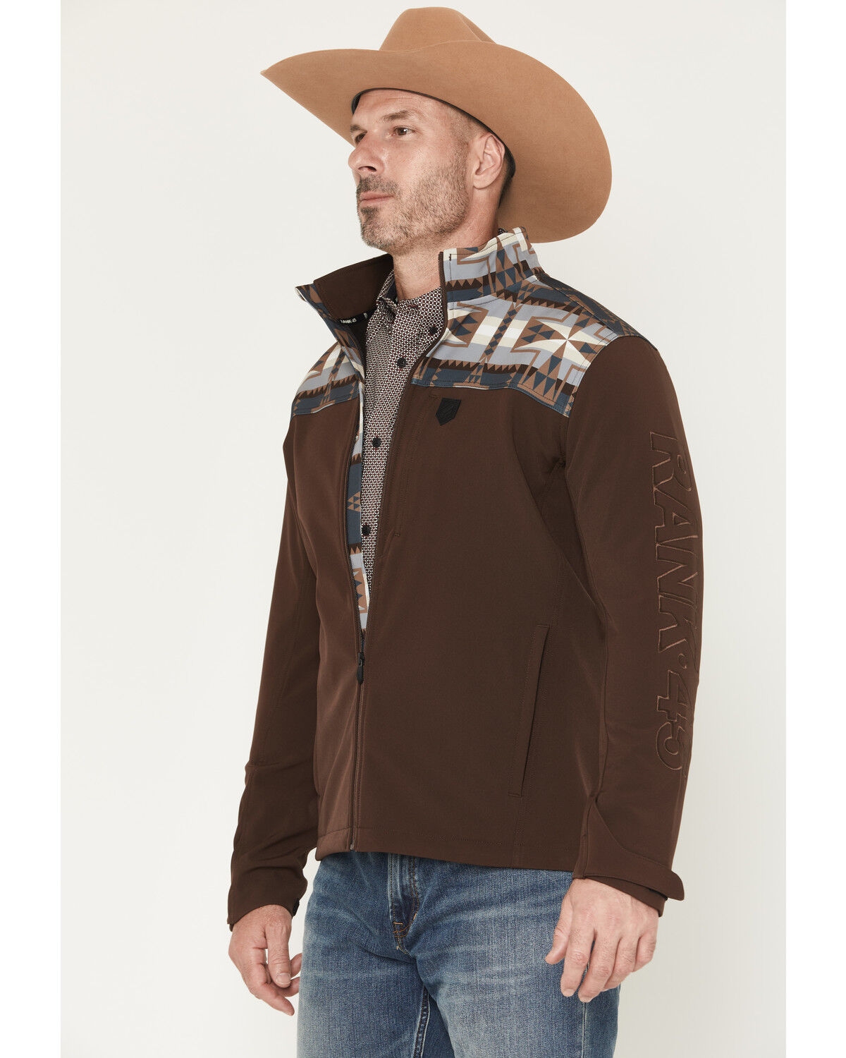 Image #2 - RANK 45&reg; Men's Cheneka 2.0 Colorblock Southwestern Print Softshell Jacket, Brown, hi-res