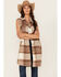 Image #1 - 26 International Women's Plaid Print Long Vest , Brown, hi-res