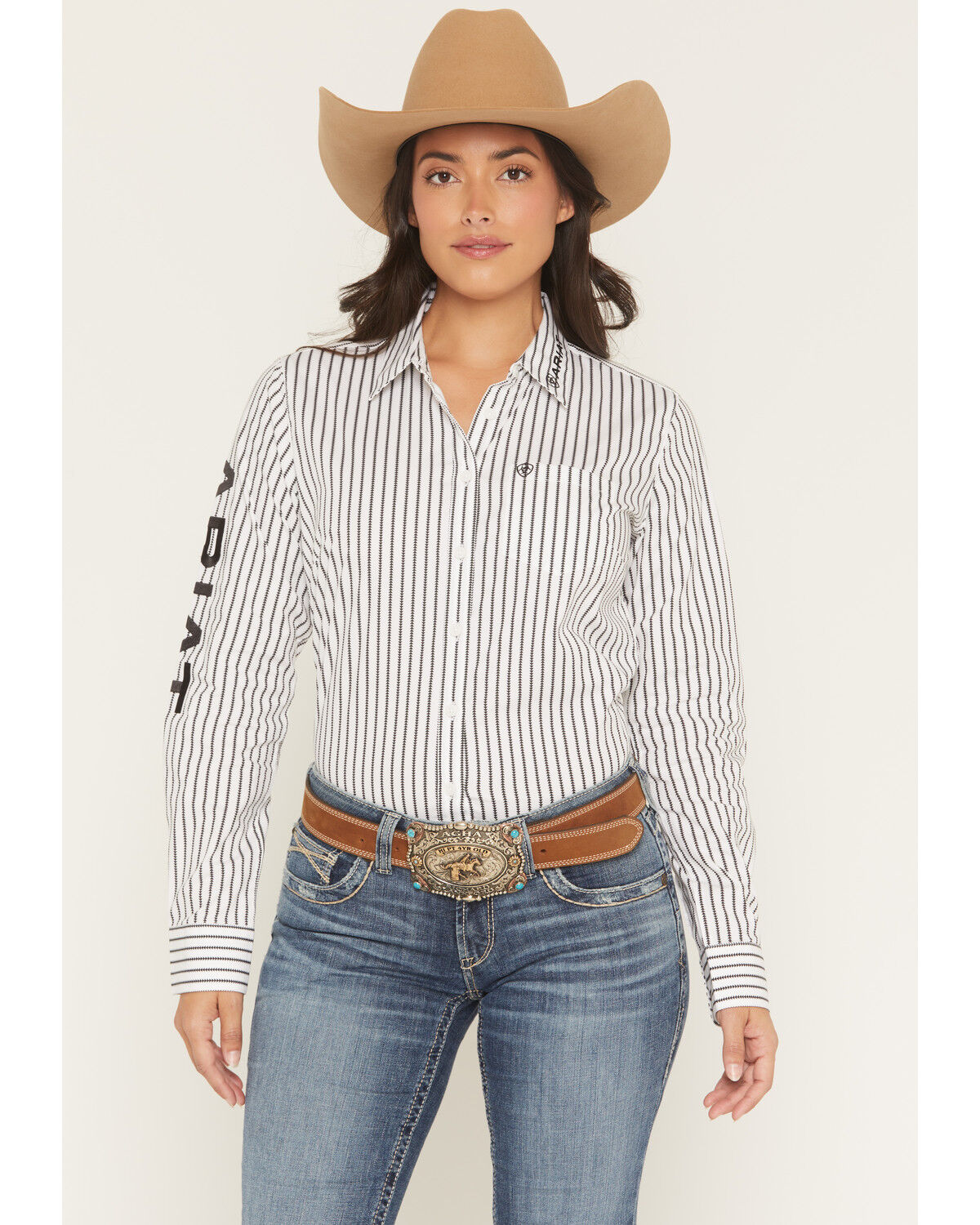 Ariat Women's Team Striped Long Sleeve Button-Down Stretch Western Shirt, Black/white, hi-res