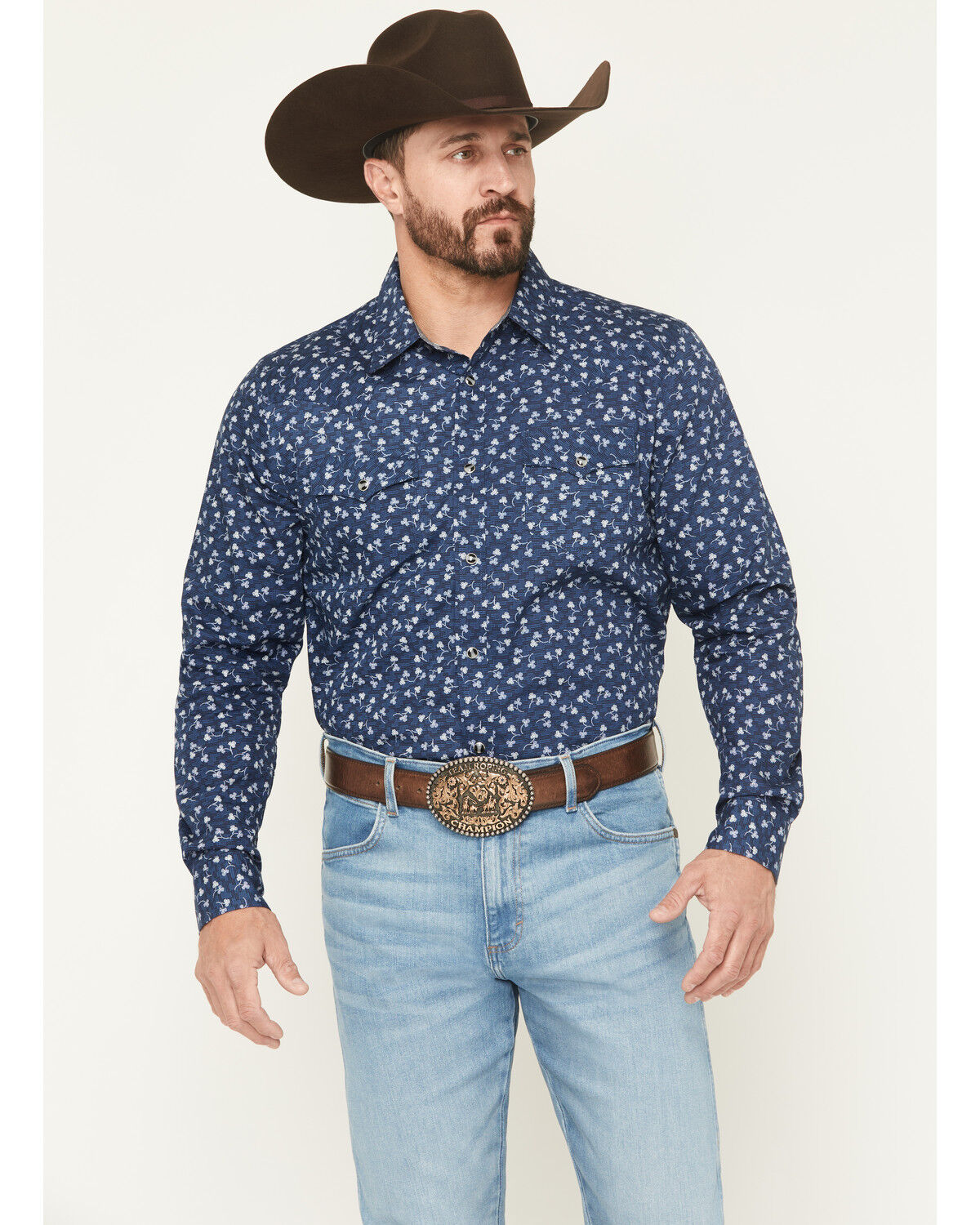 Cody James Men's Tidal Wave Micro Floral Print Long Sleeve Snap Western Shirt, Navy, hi-res
