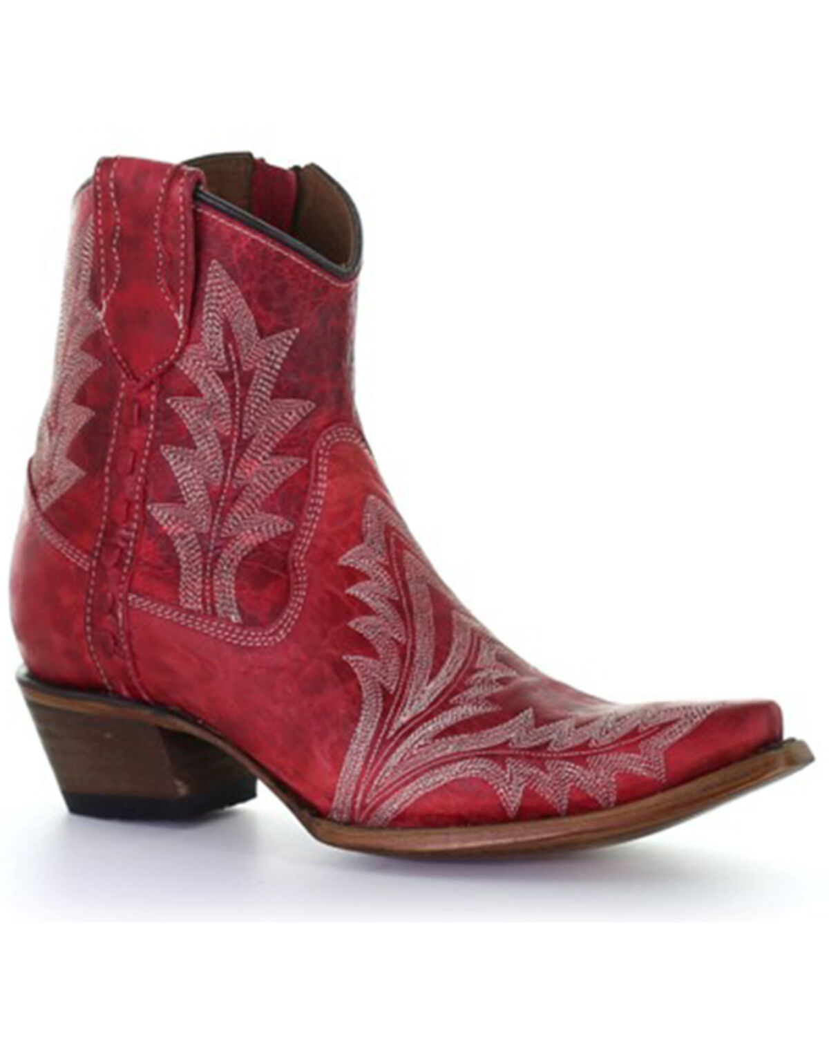 Circle G Women's Embroidered Western Booties - Snip Toe, Red, hi-res