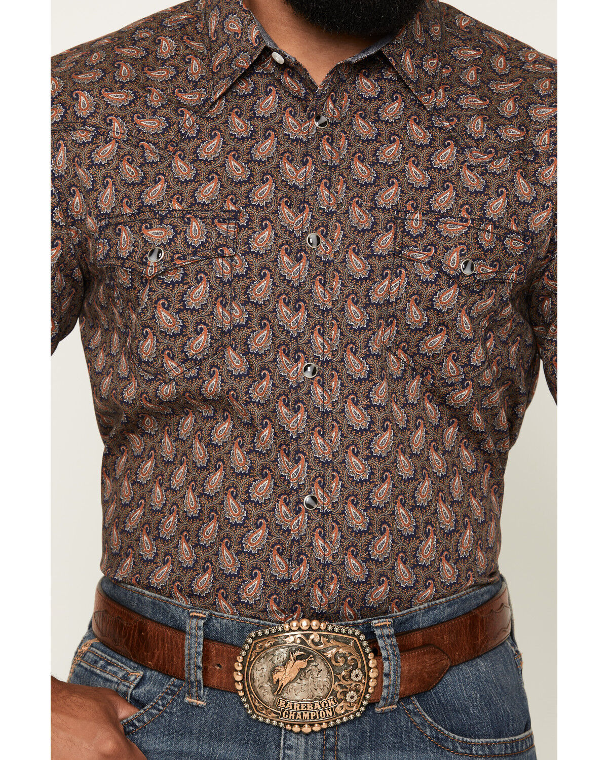 Image #3 - Cody James Men's 2 Step Paisley Print Short Sleeve Snap Western Shirt, Navy, hi-res