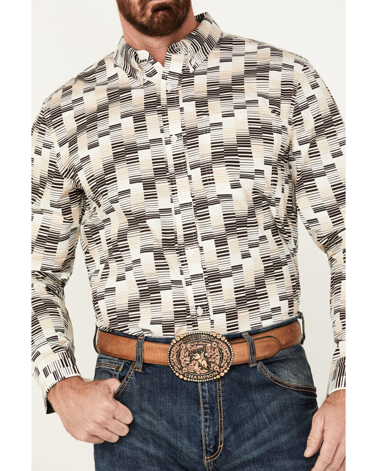Image #3 - RANK 45&reg; Men's Geo Print Long Sleeve Button-Down Western Shirt, Black, hi-res