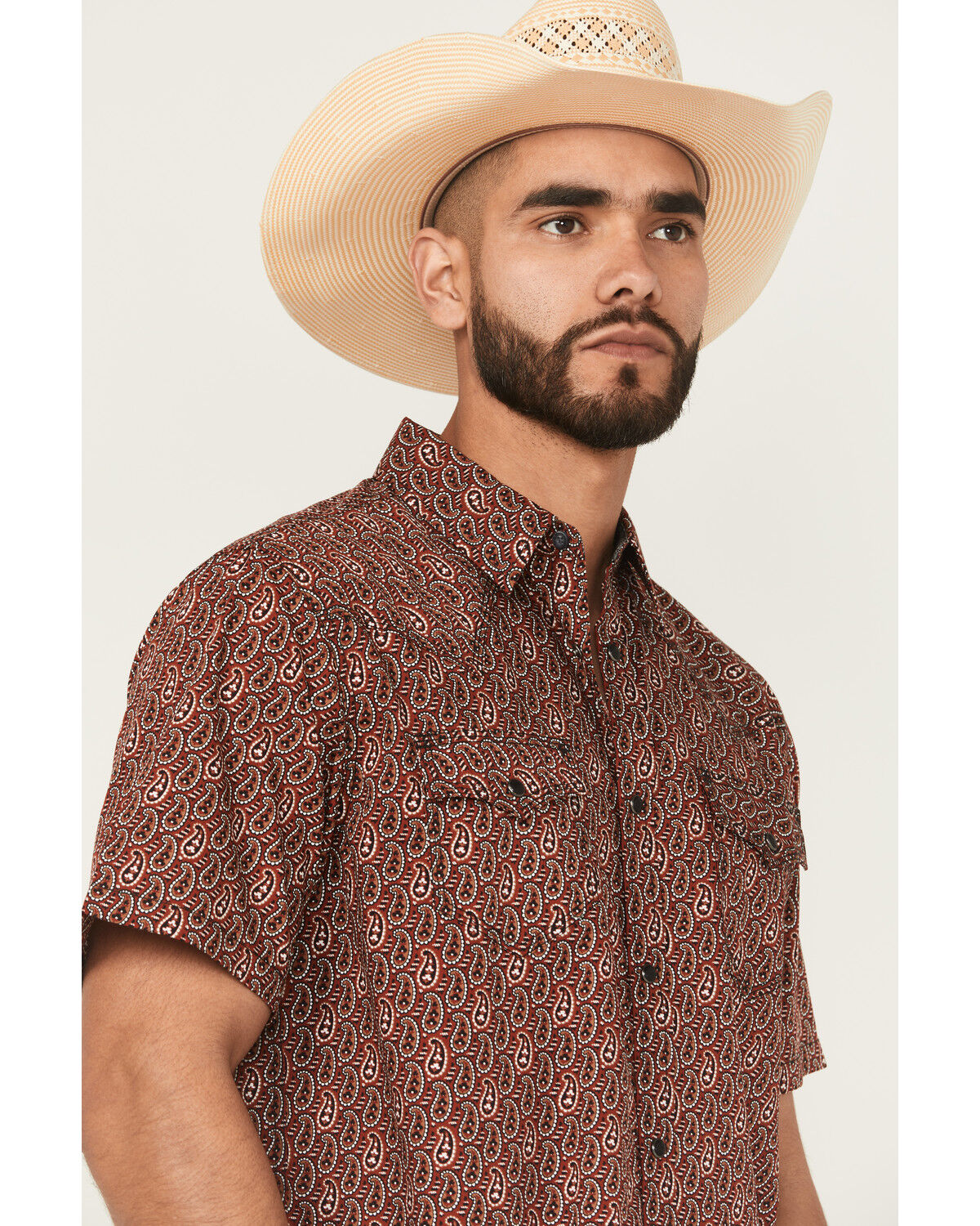 Image #2 - Moonshine Spirit&reg; Men's Lava Paisley Print Short Sleeve Snap Western Shirt, Red, hi-res