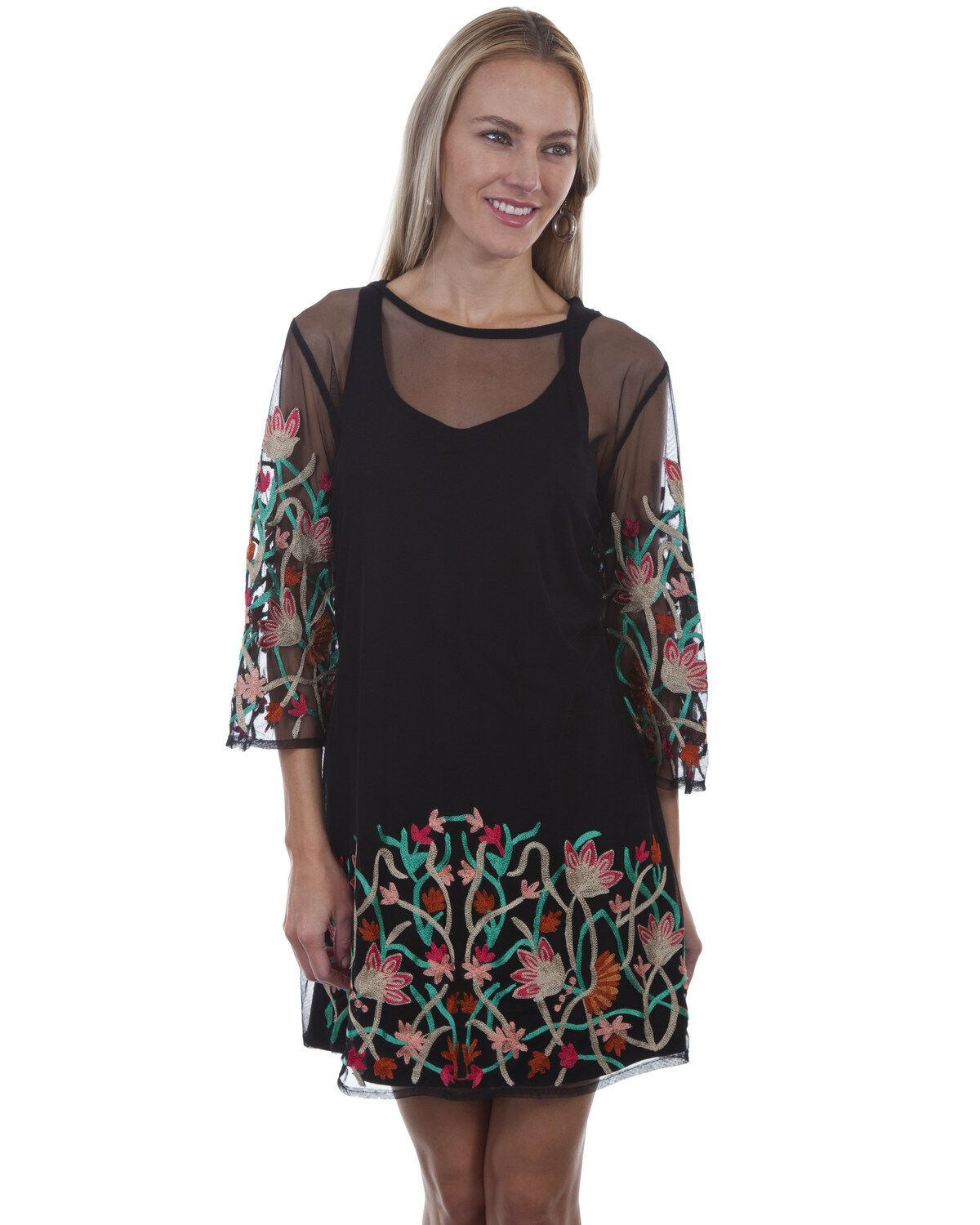 Honey Creek by Scully Women's Mesh Embroidered Dress, Black, hi-res