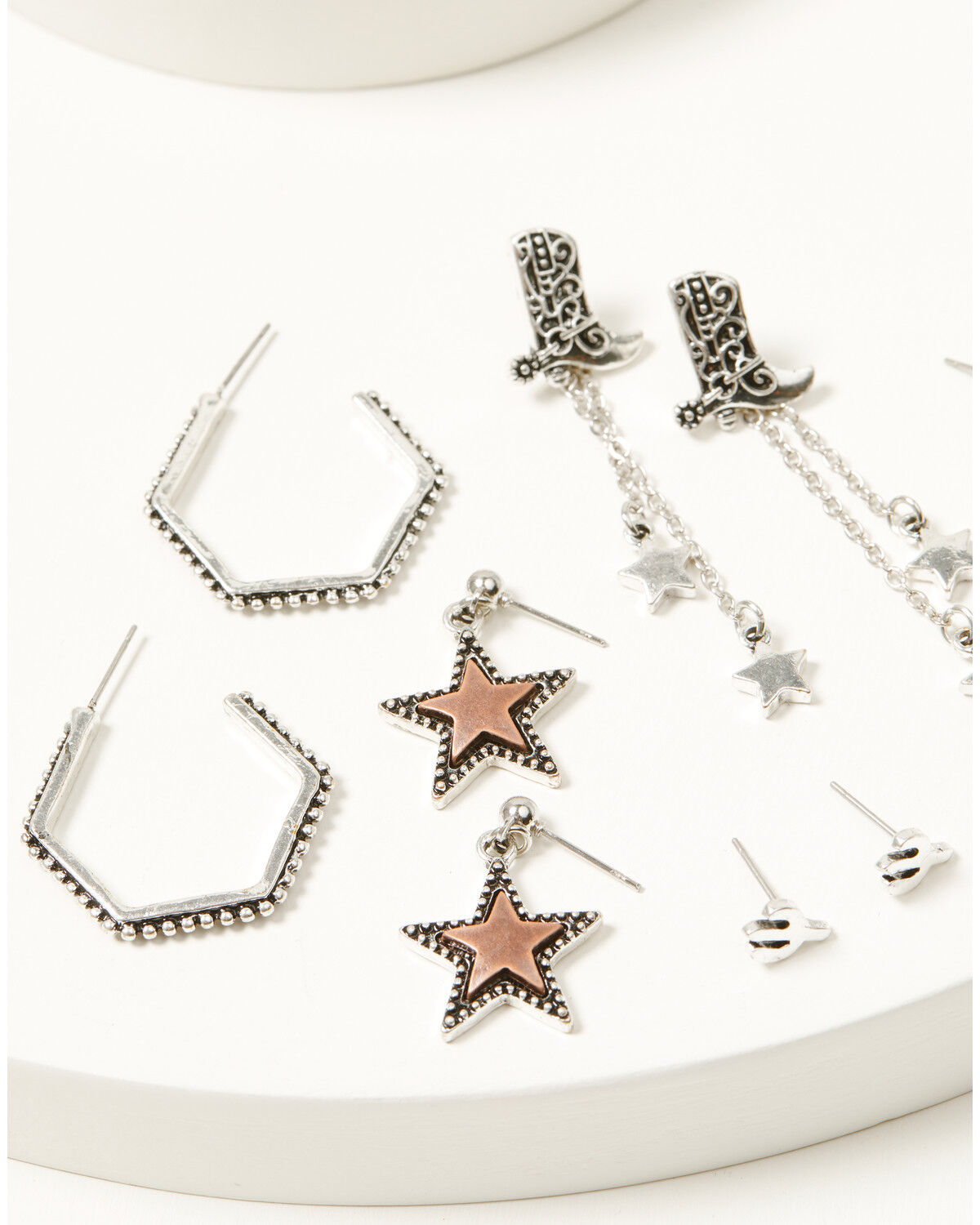 Image #3 - Shyanne Women's Boots, Horses, Cactus, and Stars Earring Set - 5 Piece, Silver, hi-res