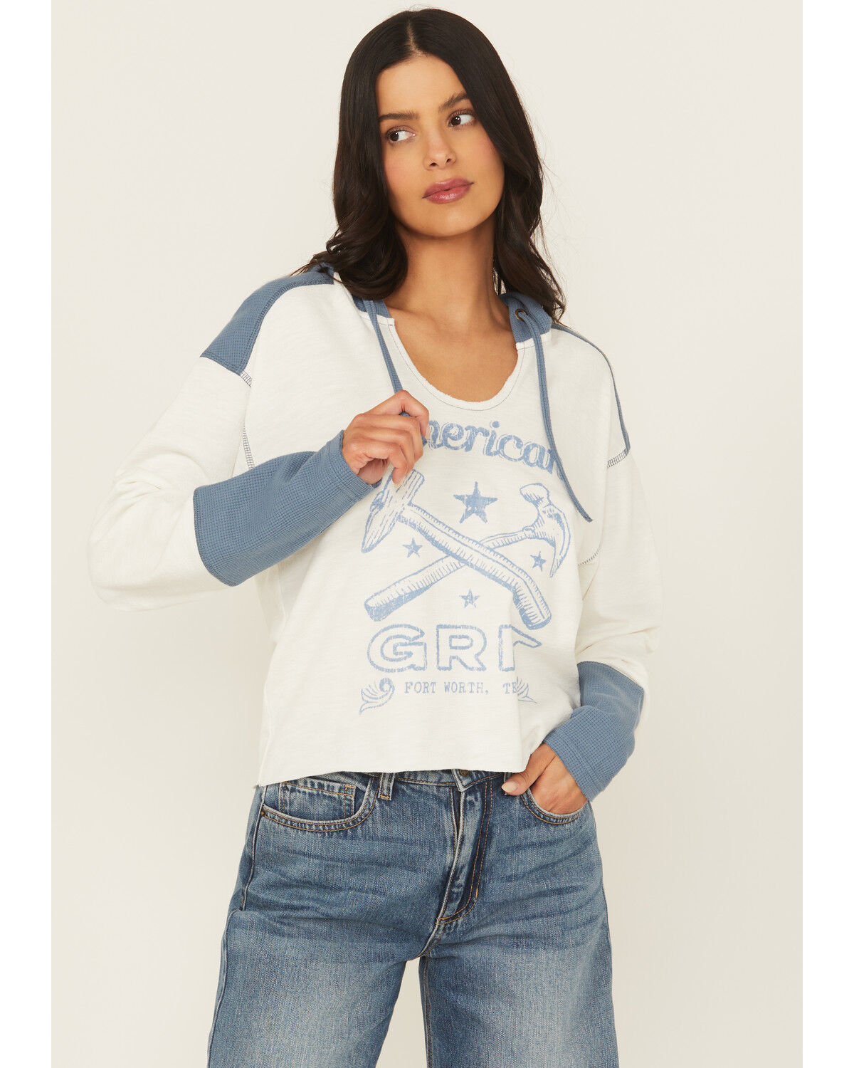 Cleo + Wolf Women's Emily American Blues Knit Hooded Shirt, Sand, hi-res