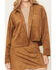 Image #3 - White Crow Women's All Day Faux Suede Cropped Button-Down Shirt, Brown, hi-res