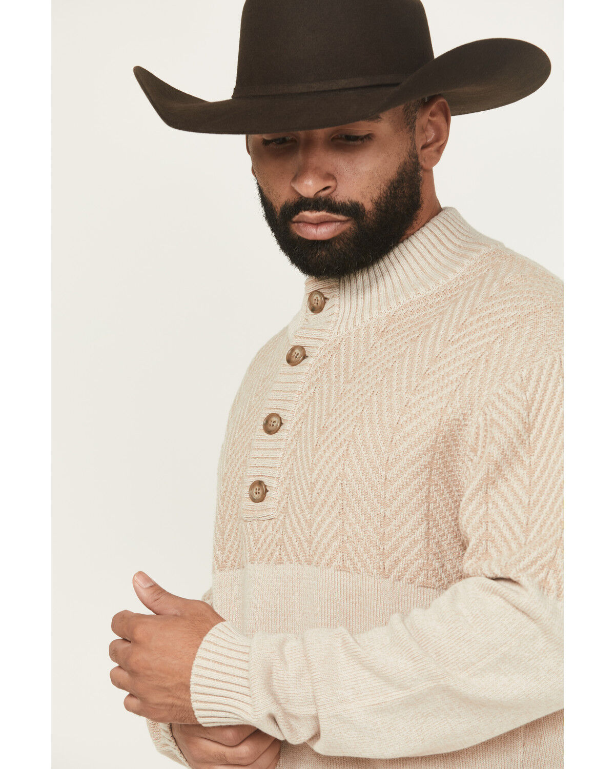 Image #2 - Cinch Men's Solid Button-Down Sweater, Cream, hi-res