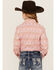 Image #4 - Panhandle Girls' Southwestern Print Long Sleeve Pearl Snap Western Shirt , Pink, hi-res