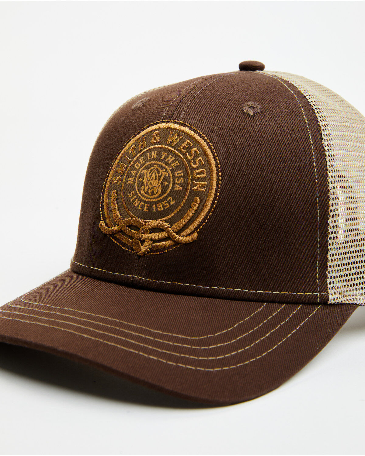 Image #2 - Smith & Wesson Men's Stamp Rope Patch Trucker Cap, Brown, hi-res