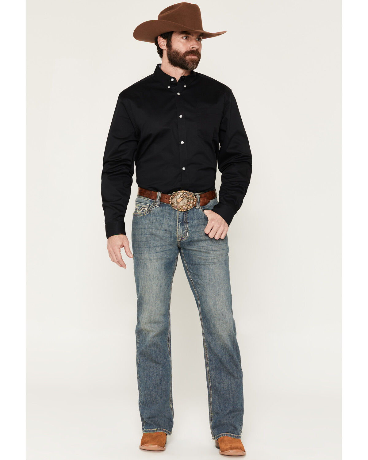Image #1 - Rock & Roll Denim Men's Double Barrel Medium Wash Relaxed Bootcut Reflex Stretch Denim Jeans, Medium Wash, hi-res