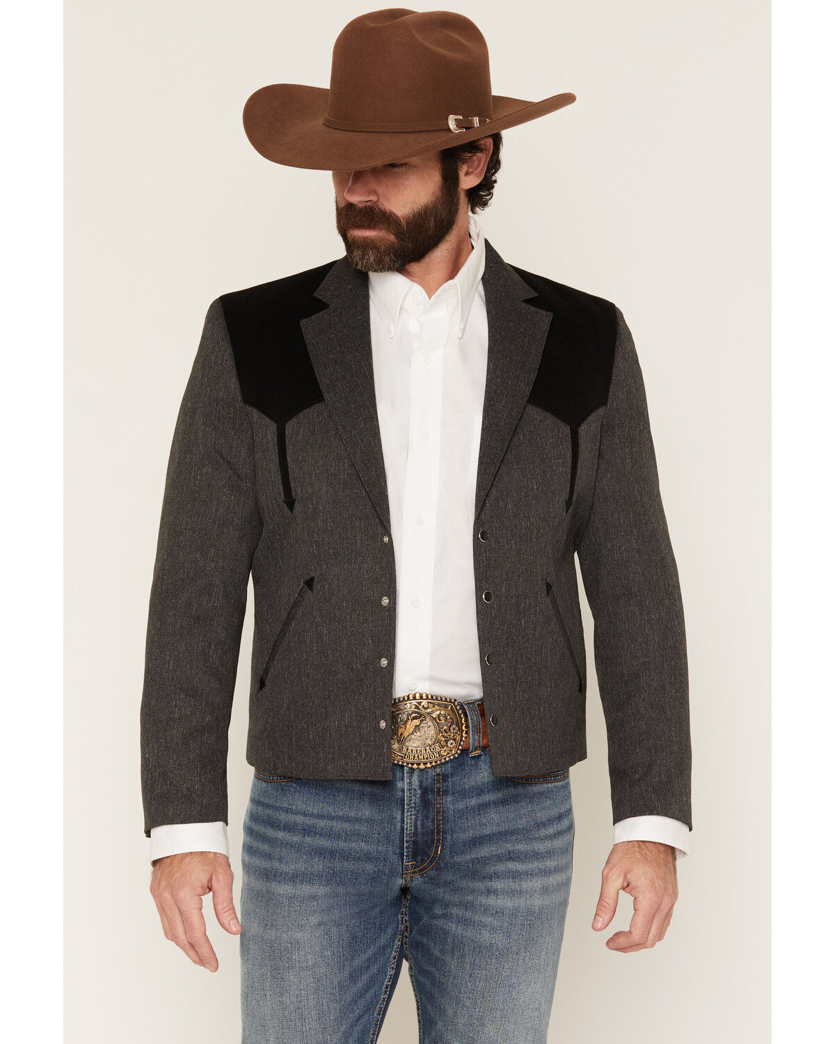 Image #1 - Circle S Men's Denali Snap Cropped Sportcoat, Charcoal, hi-res