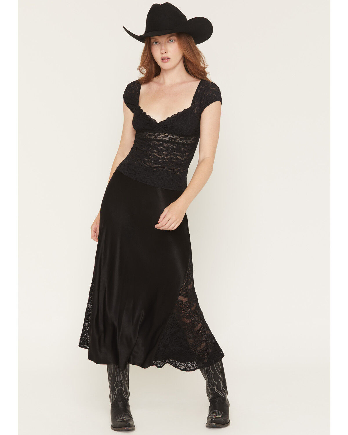 Image #1 - Idyllwind Women's Rita Satin and Lace Midi Skirt, Black, hi-res
