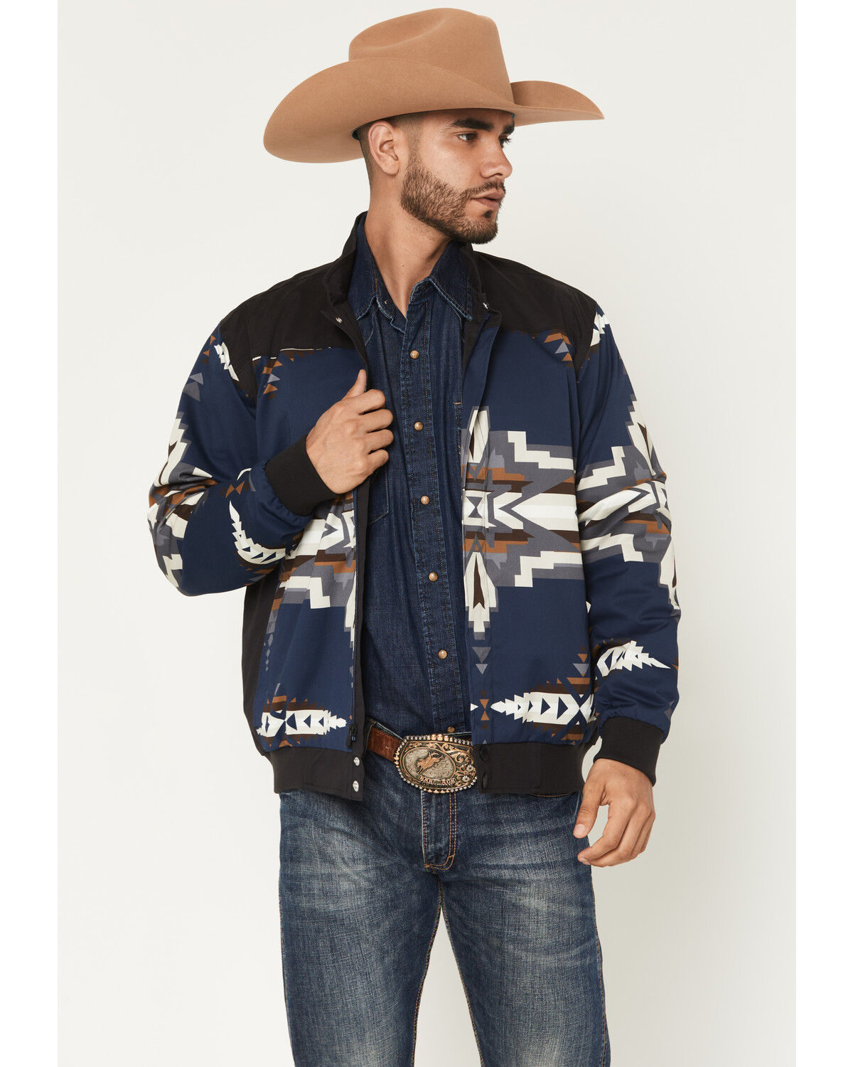 RANK 45&reg; Men's Southwestern Print Insulated Bomber Jacket, Navy, hi-res