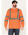 Image #1 - Hawx Men's Solid Enhanced Hi-Vis Long Sleeve Pocket Work T-Shirt - Big , Orange, hi-res