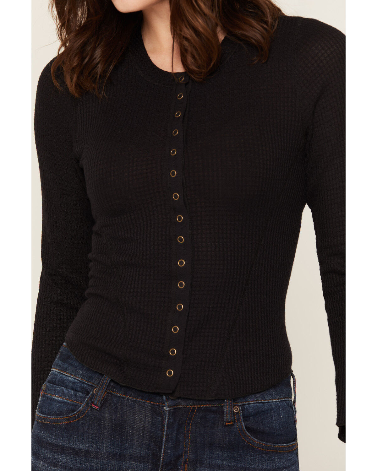 Image #3 - Idyllwind Women's Norwood Solid Long Sleeve Snap Thermal Shirt, Black, hi-res