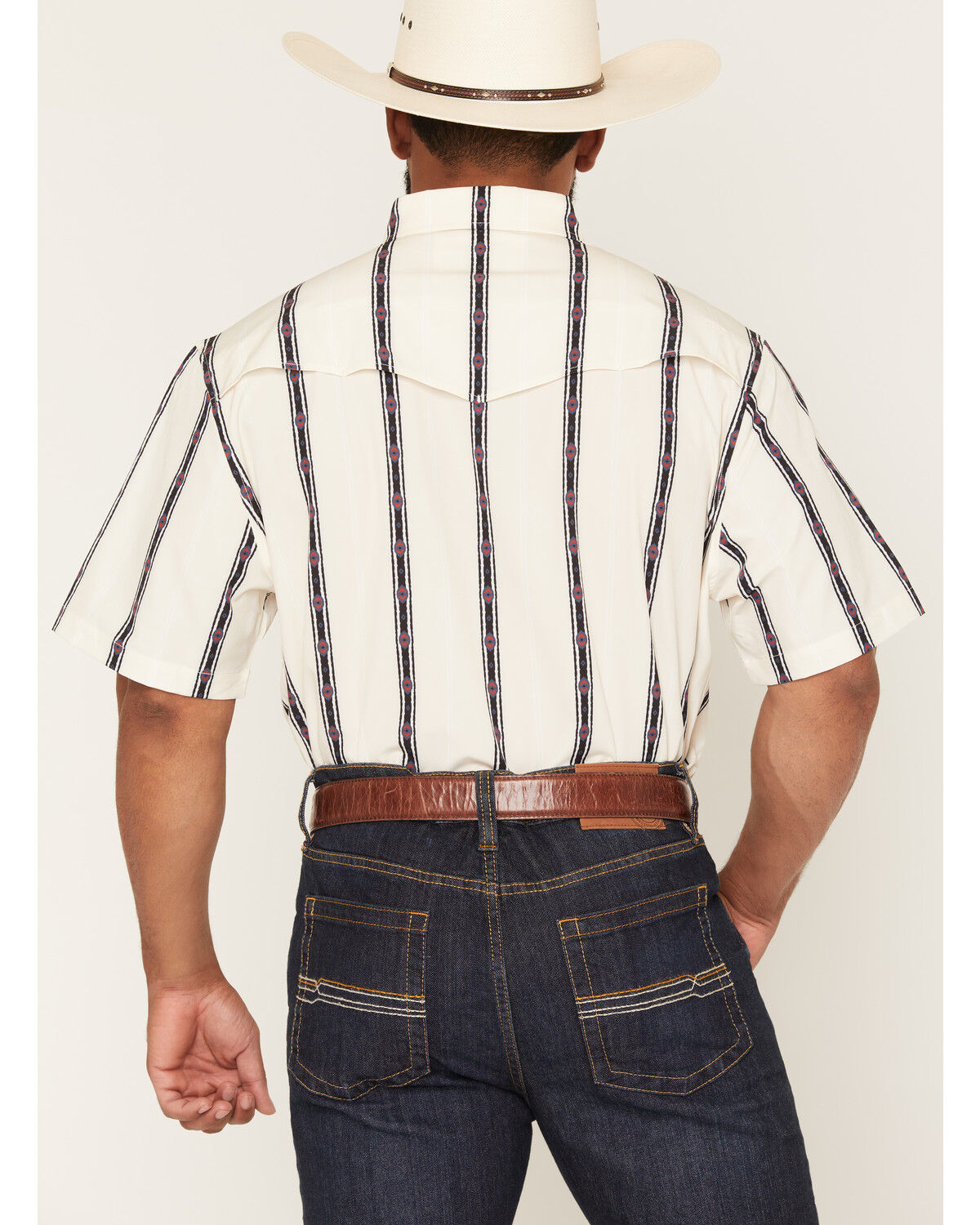 Image #4 - Ferrell Men's Tek Outlaw Southwestern Striped Print Short Sleeve Snap Performance Western Shirt, White, hi-res