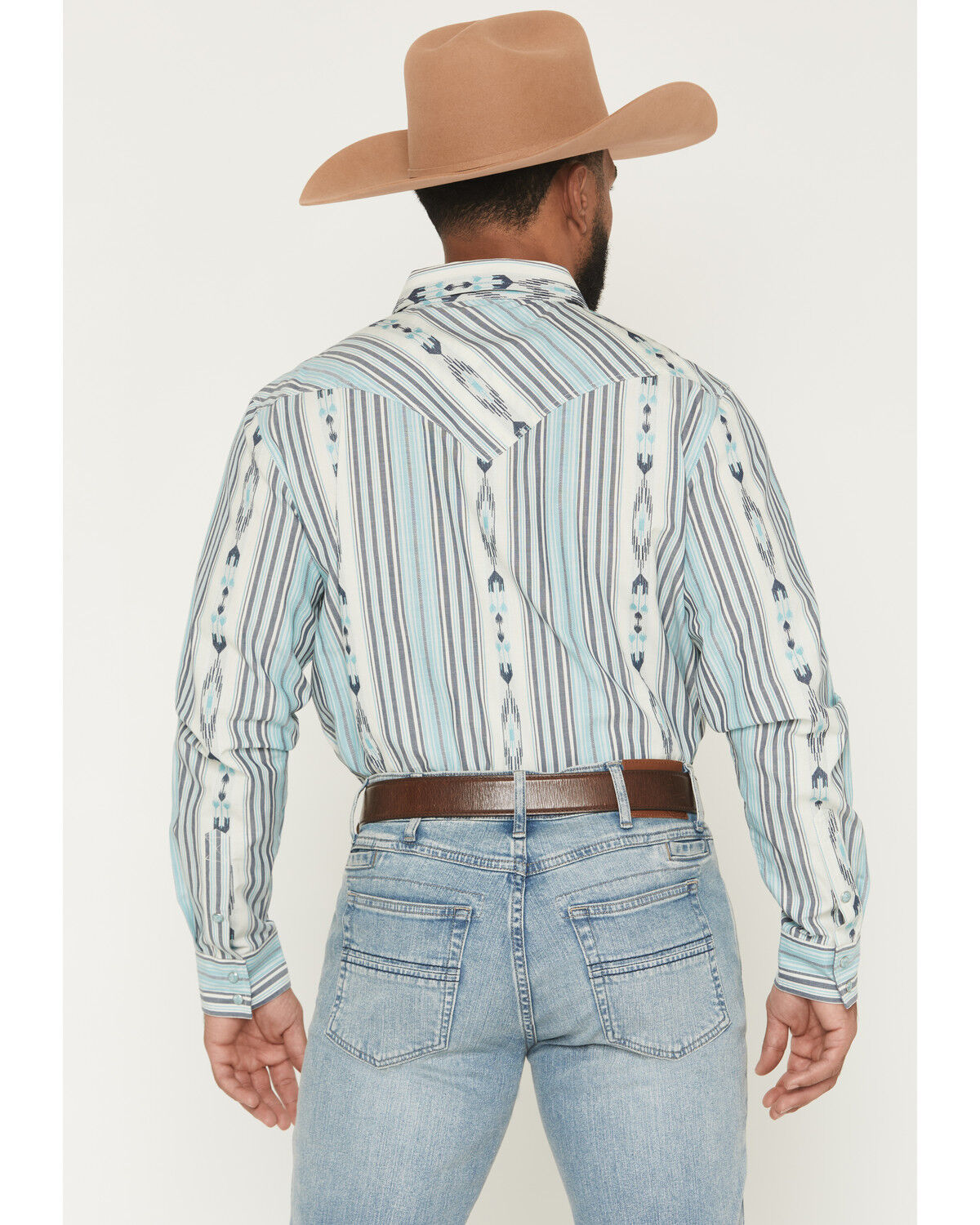 Image #4 - Cody James Men's Heath Southwestern Striped Long Sleeve Snap Stretch Western Shirt, Blue, hi-res