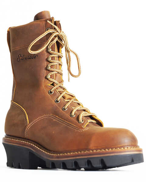 Image #1 - Silverado Men's 9" Logger Work Boots - Steel Toe, Tan, hi-res