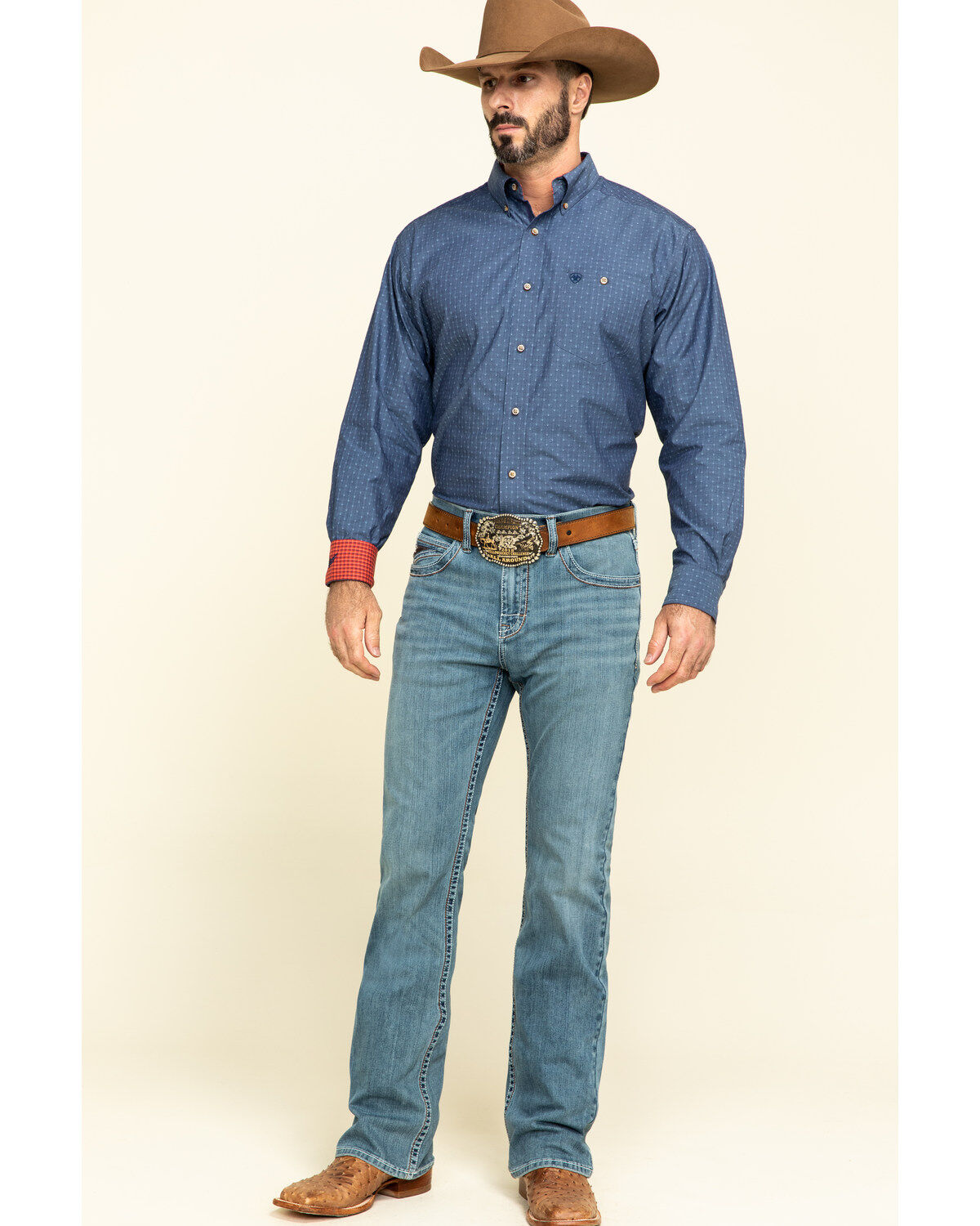 Image #6 - RANK 45&reg; Men's Scoreline Wash Trigger Slim Bootcut 4-Way Performance Stretch Denim Jeans, Blue, hi-res