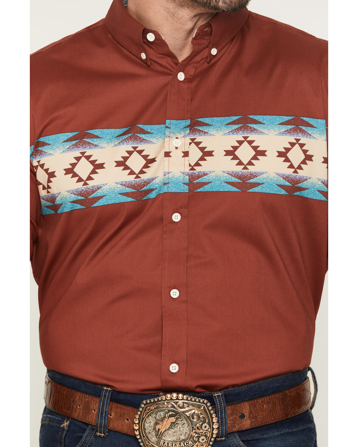 Image #3 - RANK 45&reg; Men's Red Rock Southwestern Border Print Long Sleeve Button-Down Stretch Western Shirt, Chilli, hi-res