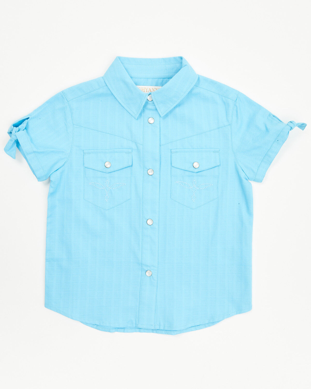 Shyanne Toddler Girls' Shadow Dobby Print Short Sleeve Snap Western Shirt, Light Blue, hi-res