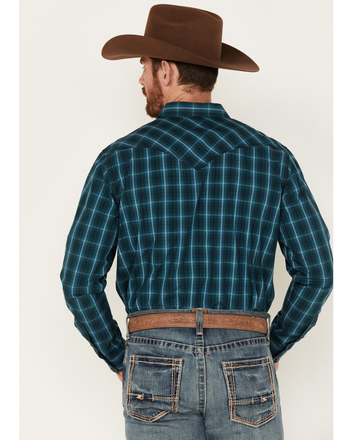 Image #4 - Moonshine Spirit&reg; Men's Bayou Plaid Print Long Sleeve Western Snap Shirt, Teal, hi-res