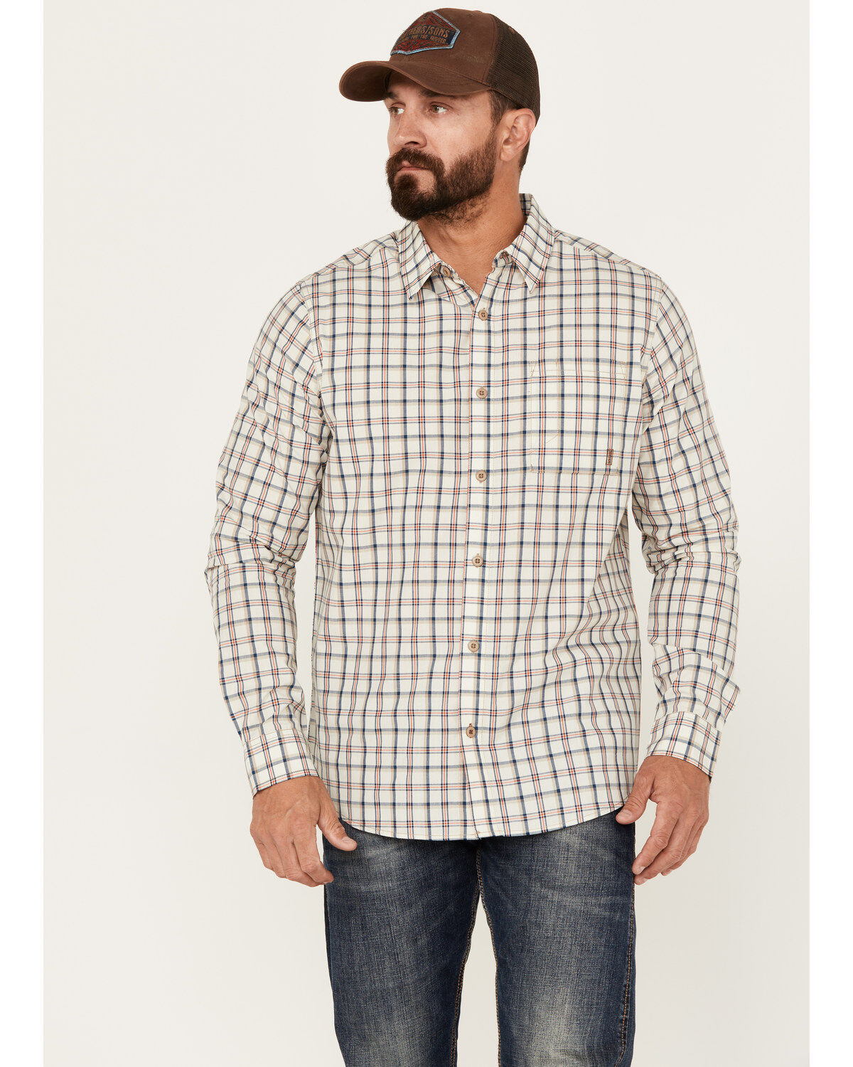 Image #1 - Brothers and Sons Men's Plaid Long Sleeve Button-Down Western Shirt, Tan, hi-res