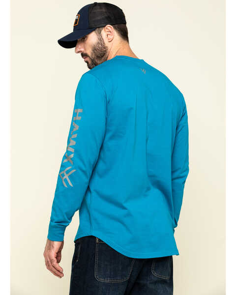 Image #2 - Hawx Men's Teal Sleeve Logo Long Sleeve Work T-Shirt , Teal, hi-res