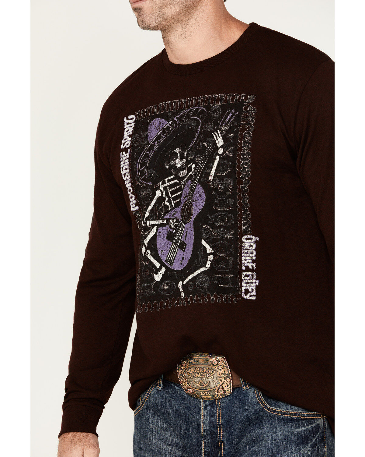 Image #3 - Moonshine Spirit&reg; Men's Skully Graphic Long Sleeve T-Shirt, Burgundy, hi-res