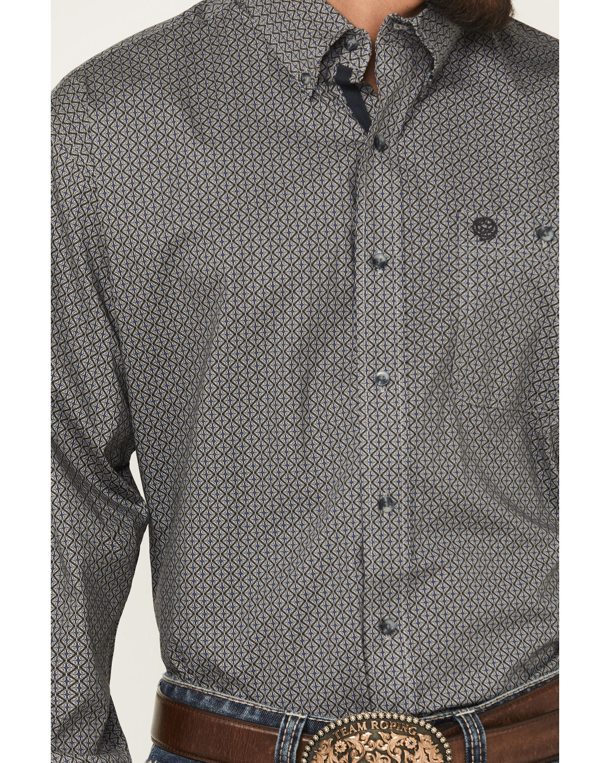 Image #3 - Wrangler Men's Micro Geo Print Long Sleeve Button-Down Western Shirt - Tall, Black, hi-res