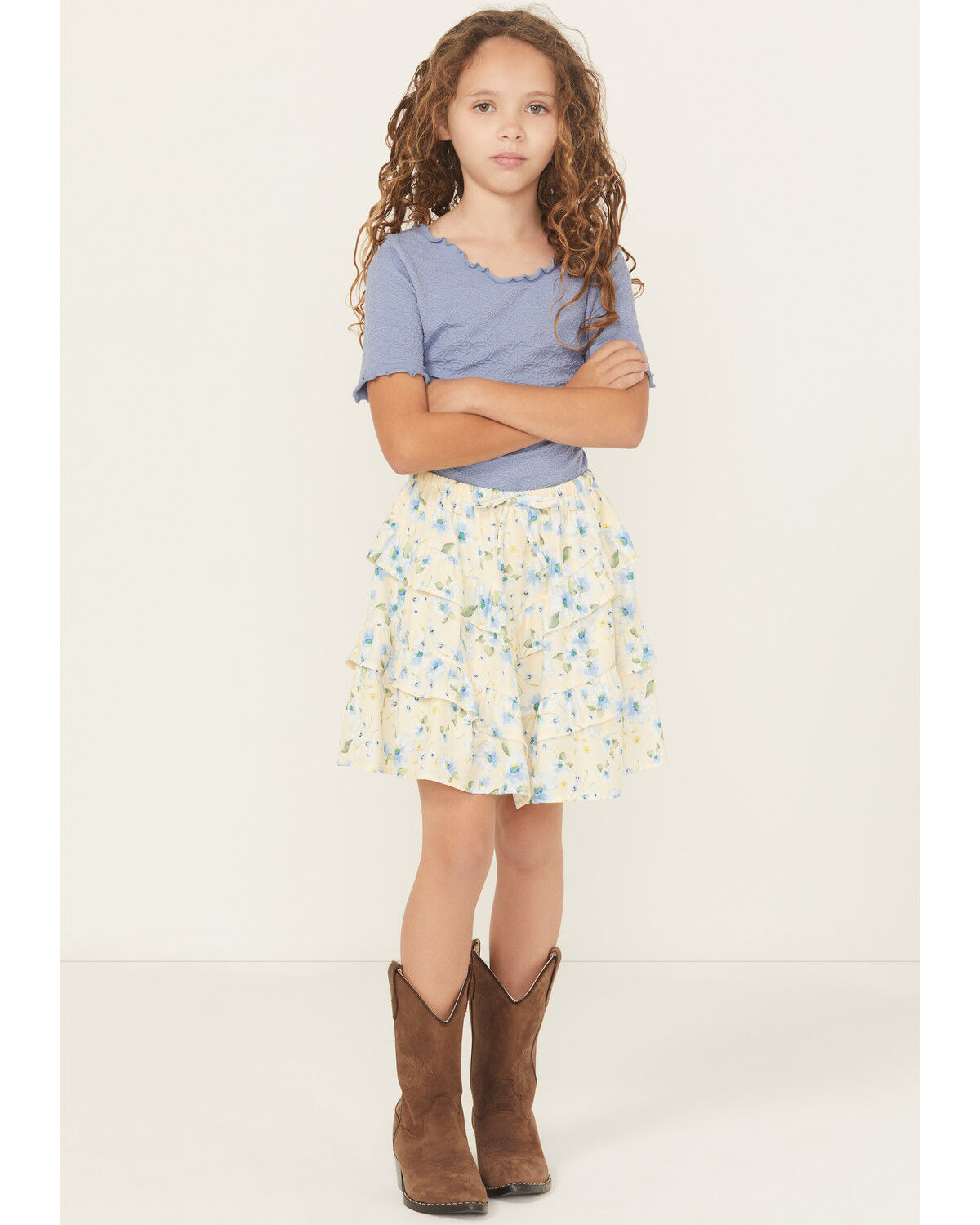 Trixxi Girls' Floral Print Ruffle Skirt, Yellow, hi-res
