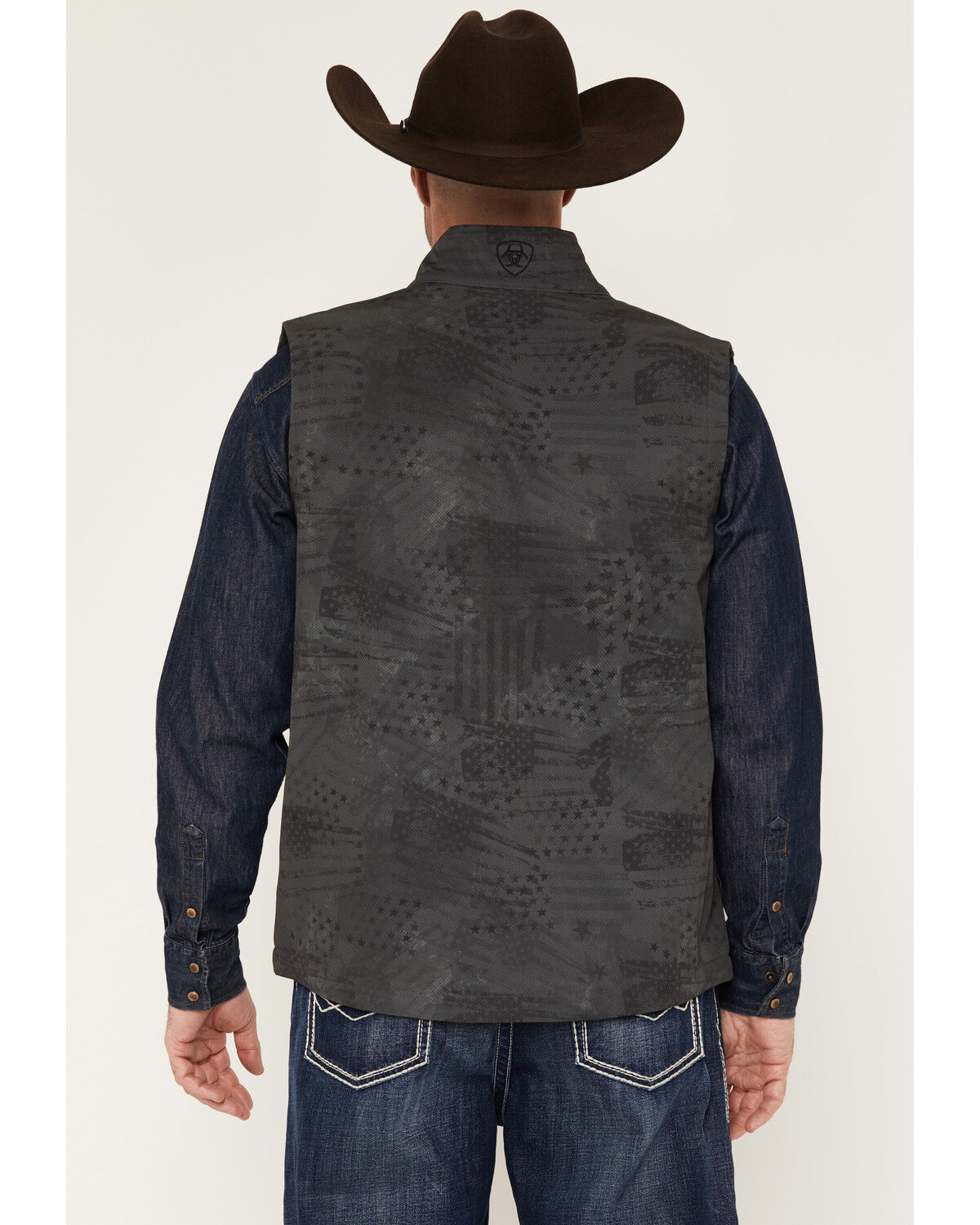 Image #4 - Ariat Men's Americana Flag Print Softshell Vest, Charcoal, hi-res