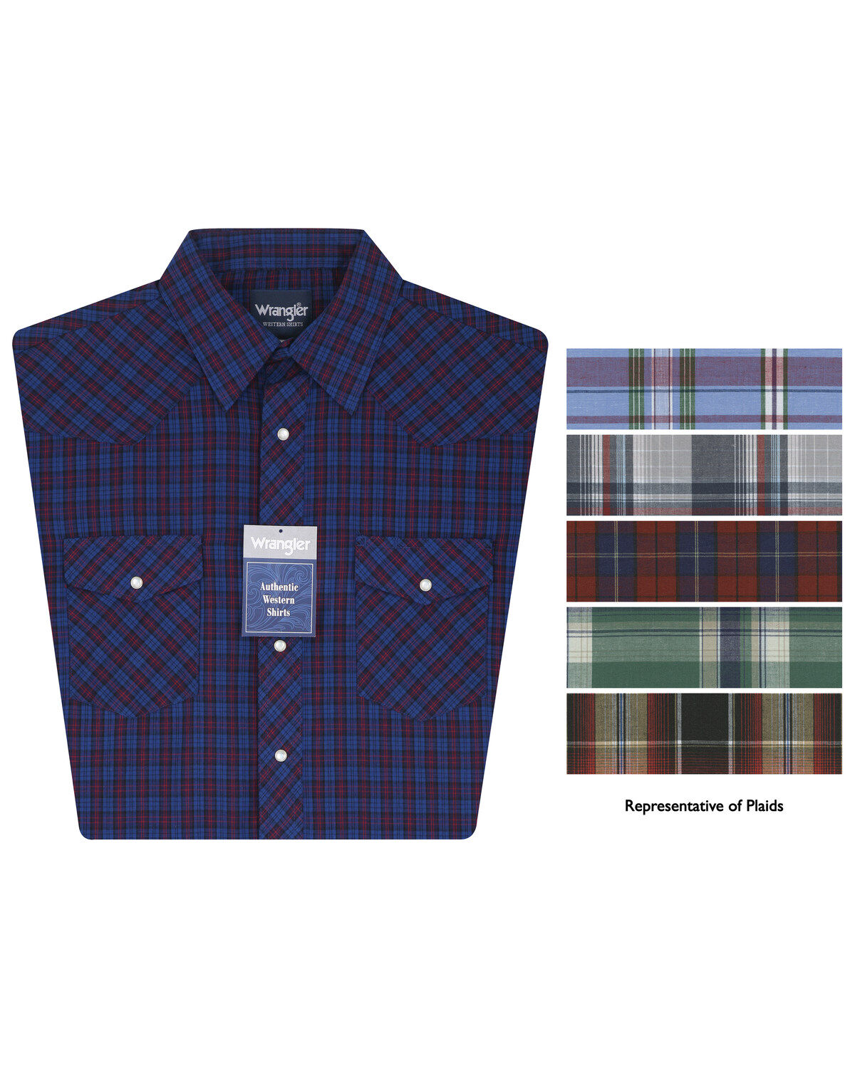 Image #1 - Wrangler Assorted Striped or Plaid Long Sleeve Classic Western Shirt - Big & Tall, Plaid, hi-res