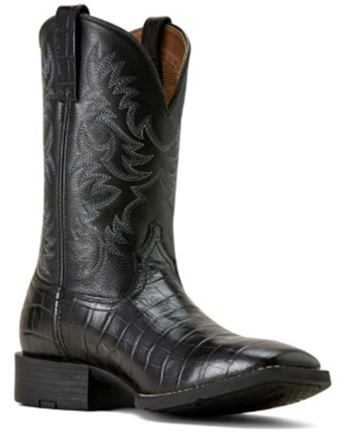 Ariat Men's Sport Latigo Crocodile Print Performance Western Boots - Broad Square Toe, Black, hi-res
