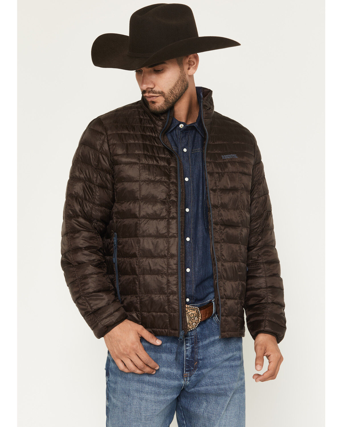 Resistol Men's Cold Bloq Puffer Jacket, Brown, hi-res