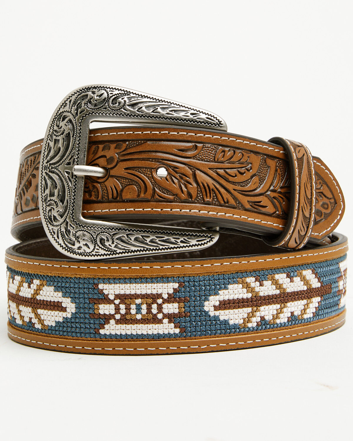 Image #1 - Cody James Men's Zane Southwestern Embroidered Inlay Belt, Brown, hi-res