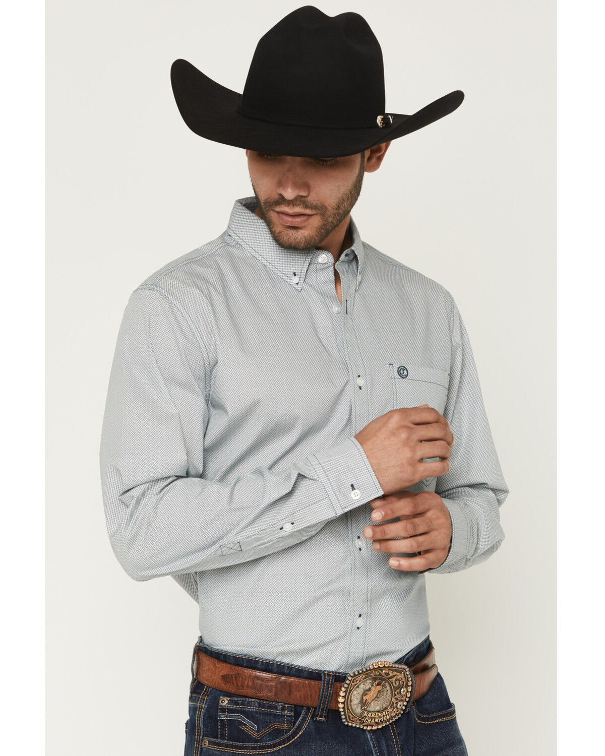 Image #2 - Cody James Men's Day Job Geo Print Long Sleeve Button-Down Stretch Western Shirt - Tall, Blue, hi-res